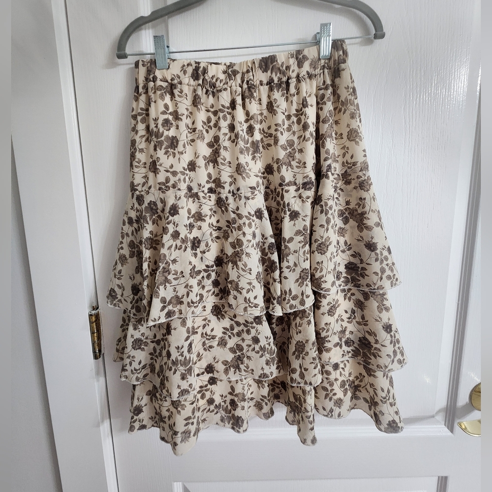 Chiffon Floral Tiered Skirt-Lined